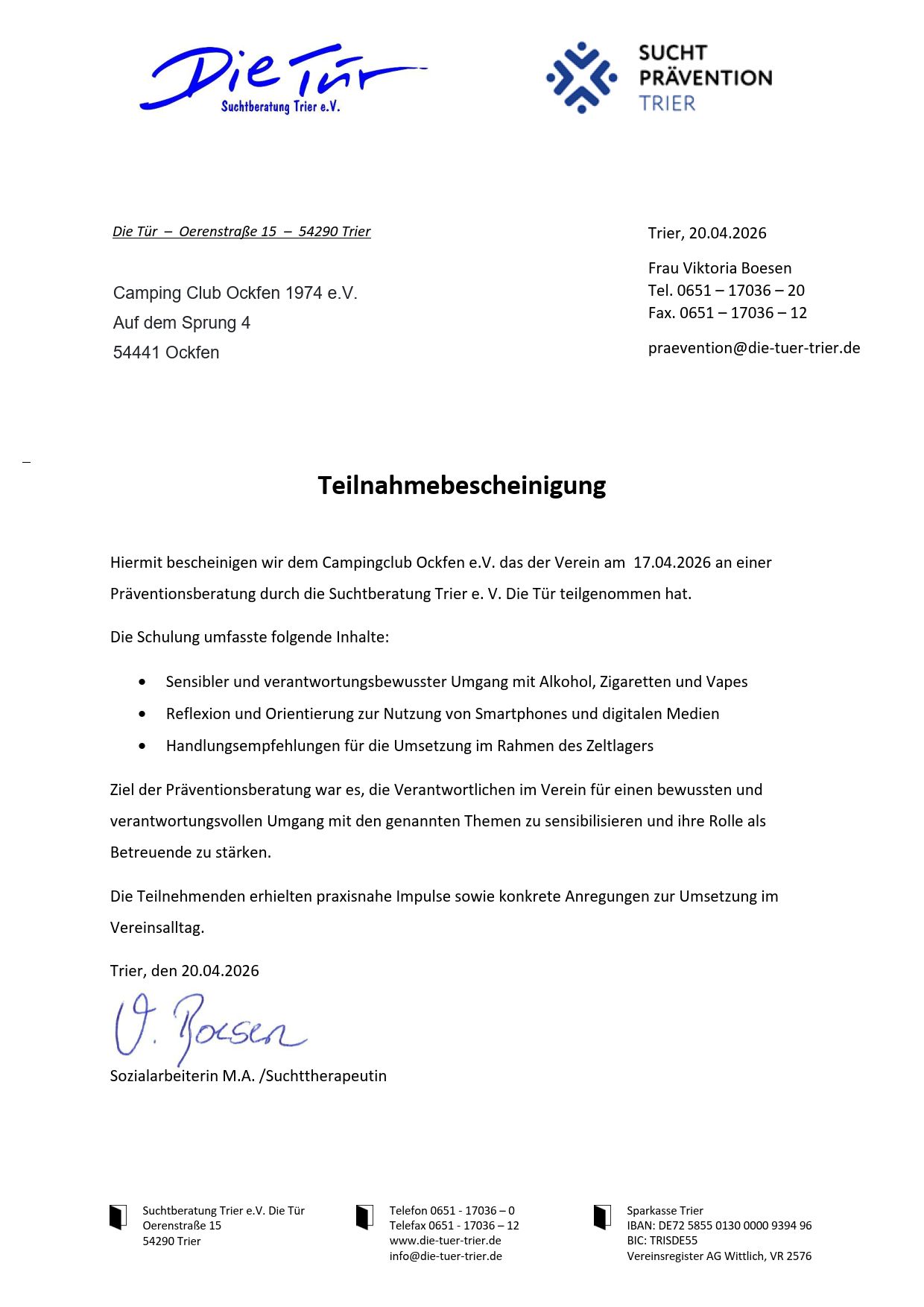 Bericht Homepage zur Suchtberatung